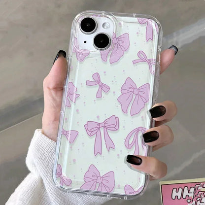 Case For iPhone 16 15 14 13 12 11 Pro Max Coquette Black Bowknot Print Clear Phone Cover For iPhone XR XS X 7 8 Plus SE2 Cases