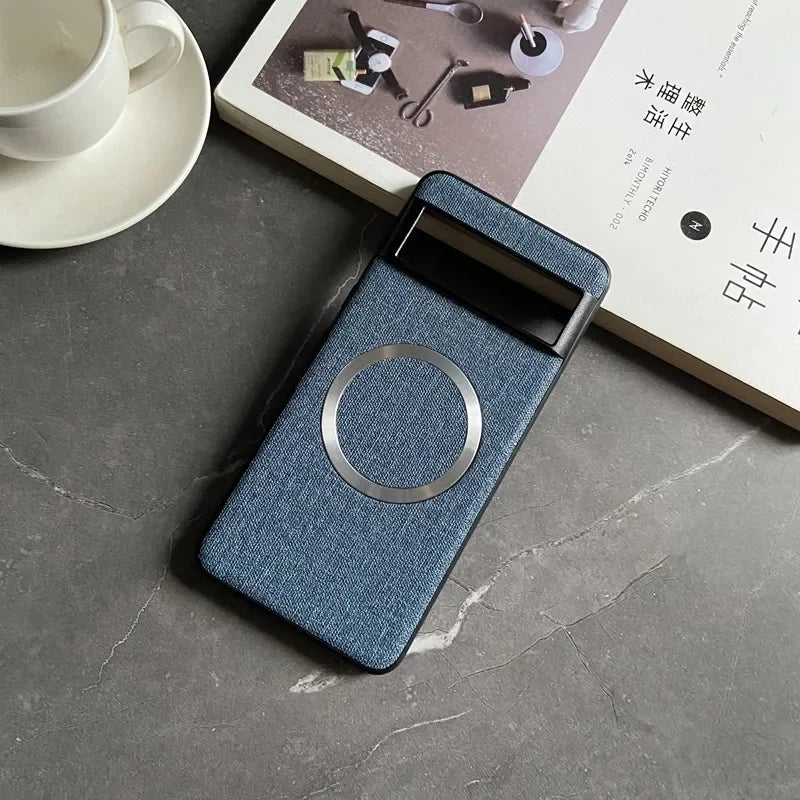 Luxury Business Magnetic Wireless Charging Case for Google Pixel 9 ProXL 6 7 8 Pro 6XL 5A 6A 8A Magsafe Linen Leather Slim Cover