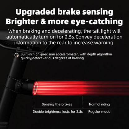 ROCKBROS Bicycle Tail Light Smart Brake Sensing Rear Bike Light Aluminum Waterproof Type-C MTB Road Warning Cycling Taillight
