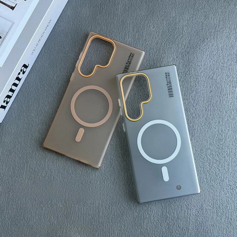 Luxury Mat Magnetic Wireless Charge Magsafe Case For Samsung S24 S23 S22 S25 Ultra Note 20 Slim Lable Cover for Galaxy S25 Plus