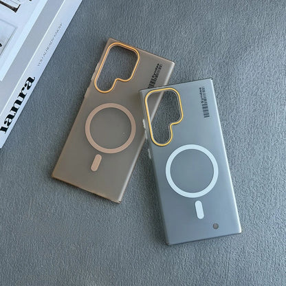 Luxury Mat Magnetic Wireless Charge Magsafe Case For Samsung S24 S23 S22 S25 Ultra Note 20 Slim Lable Cover for Galaxy S25 Plus