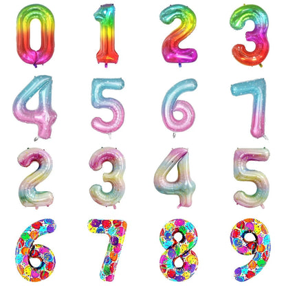 Digital Number Balloon, Aluminum Foil, Gradient Rainbow, Birthday Party, Wedding, Christmas Decoration, 40"