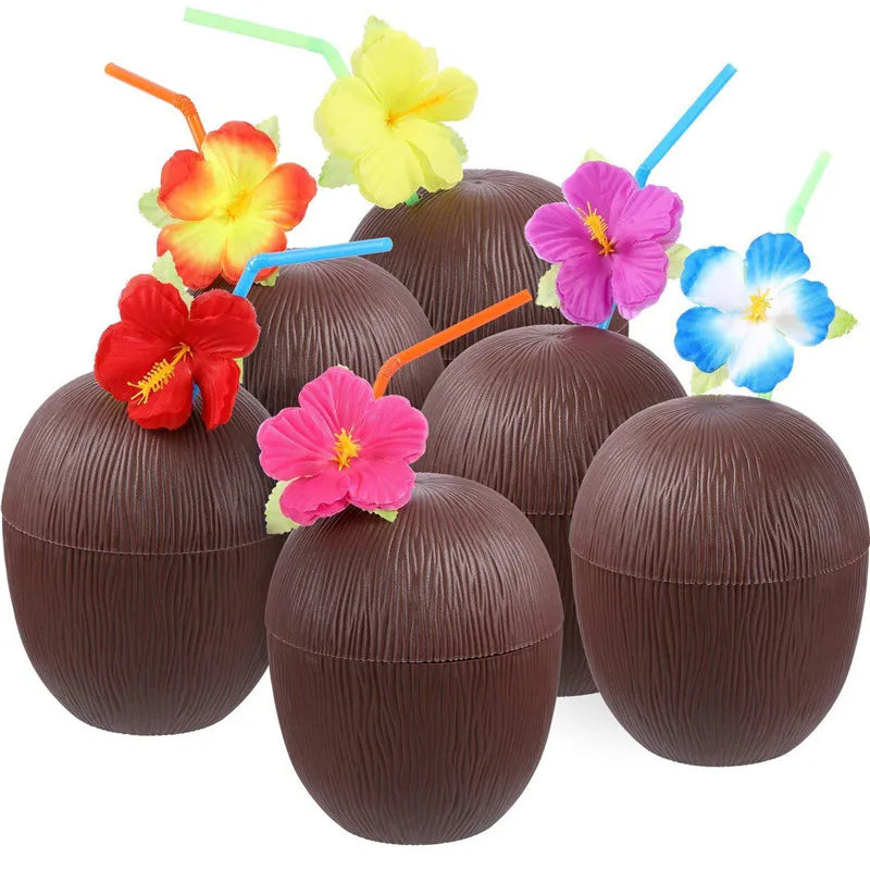 6/10pcs Hawaiian Summer Pineapple Coconut Drinking Cups Strawberry Shaped Juice Drink Cups for Birthday Wedding Beach Pool Party