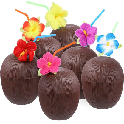 6/10pcs Hawaiian Summer Pineapple Coconut Drinking Cups Strawberry Shaped Juice Drink Cups for Birthday Wedding Beach Pool Party