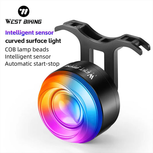 WEST BIKING Bicycle Tail Light Smart Sensor Brake Rear Light Waterproof Colorful COB Bike Light Cycling Safety Warning Taillight