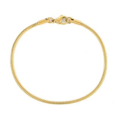 Classic Couples Men Women Gold Color Bracelets for Women Stainless Steel Thin Snake Link Chain Lobster Clasp Snap Button Jewelry
