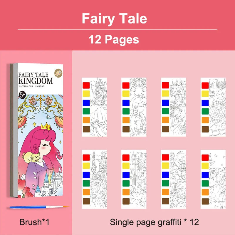 12/20 Sheets Watercolor Painting Book Portale Coloring Books Graffiti Picture Book Educational Drawing Coloring Toys for Kids