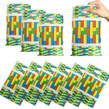 Building Blocks Theme Party Decor Supplies Disposable Tableware Cup Cake Topper Balloon Backdrop For Birthday Party Decoration
