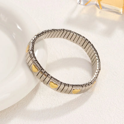Titanium Steel Elastic Bracelet for Women.Heart Shape.1Pcs.Gold Plated Punk Jewelry.Hip Hop. New Design