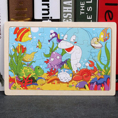 24 Pieces Wooden Puzzles Kids Cartoon Animal Wood Jigsaw Early Educational Learning Toys for Children GIFT