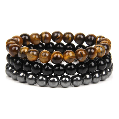 3Pcs Natural Stone Bracelet 8mm Rhodonite Rose Pink Quartzs Amethysts Hematite Bracelets For Women Men Jewelry