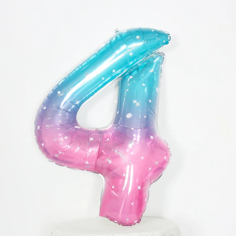 Digital Number Balloon, Aluminum Foil, Gradient Rainbow, Birthday Party, Wedding, Christmas Decoration, 40"