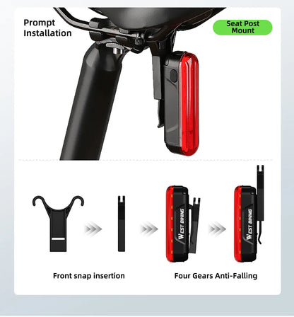 WEST BIKING Bike Taillight Laser Brake Sensing Rear Light IPX5 Waterproof USB Charging Bike Light MTB Road Bicycle Accessories