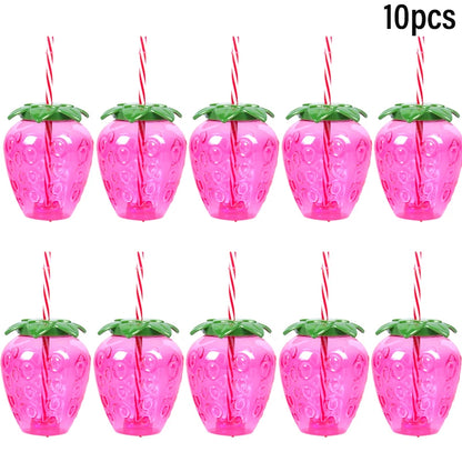 6/10pcs Hawaiian Summer Pineapple Coconut Drinking Cups Strawberry Shaped Juice Drink Cups for Birthday Wedding Beach Pool Party