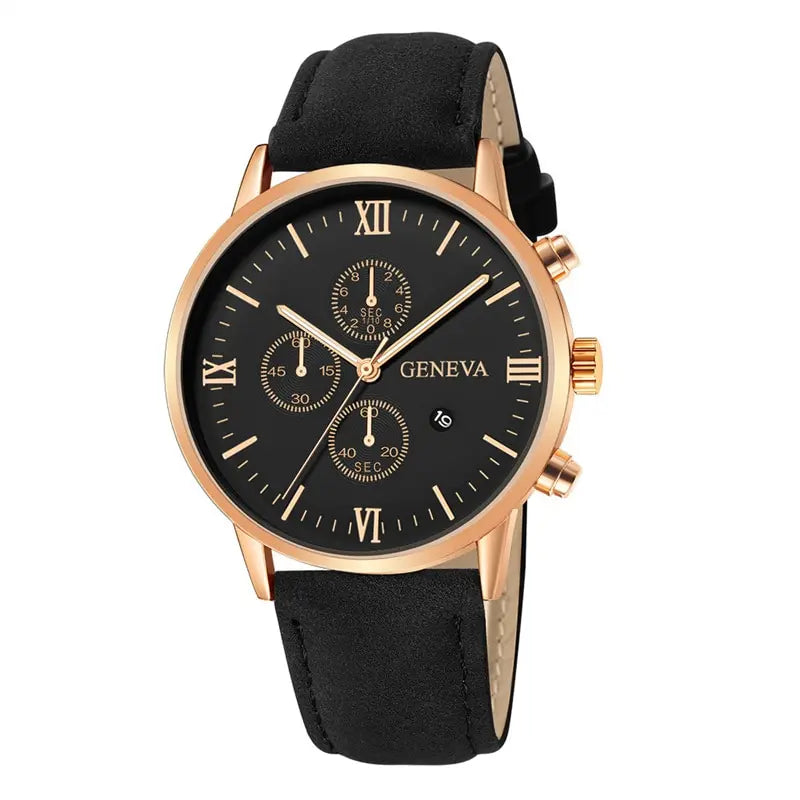 Mens Fashion Business Quartz Watch Fashion Fake Three Eye Six Pin Calendar Mens Watch Leather Belt Mens Watches