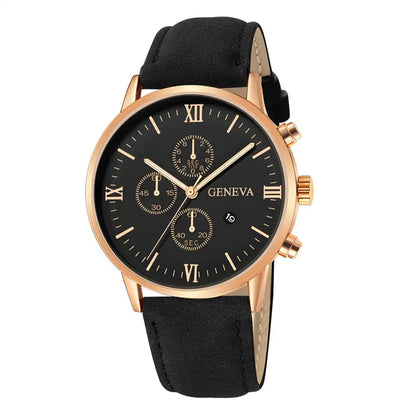 Mens Fashion Business Quartz Watch Fashion Fake Three Eye Six Pin Calendar Mens Watch Leather Belt Mens Watches