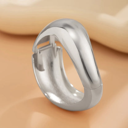 DIEZI Vintage Wide Cuff Bangles Hip Hop Punk Gold Silver Color Geometric Metal Spring Bangles For Women Bracelets Men Jewelry