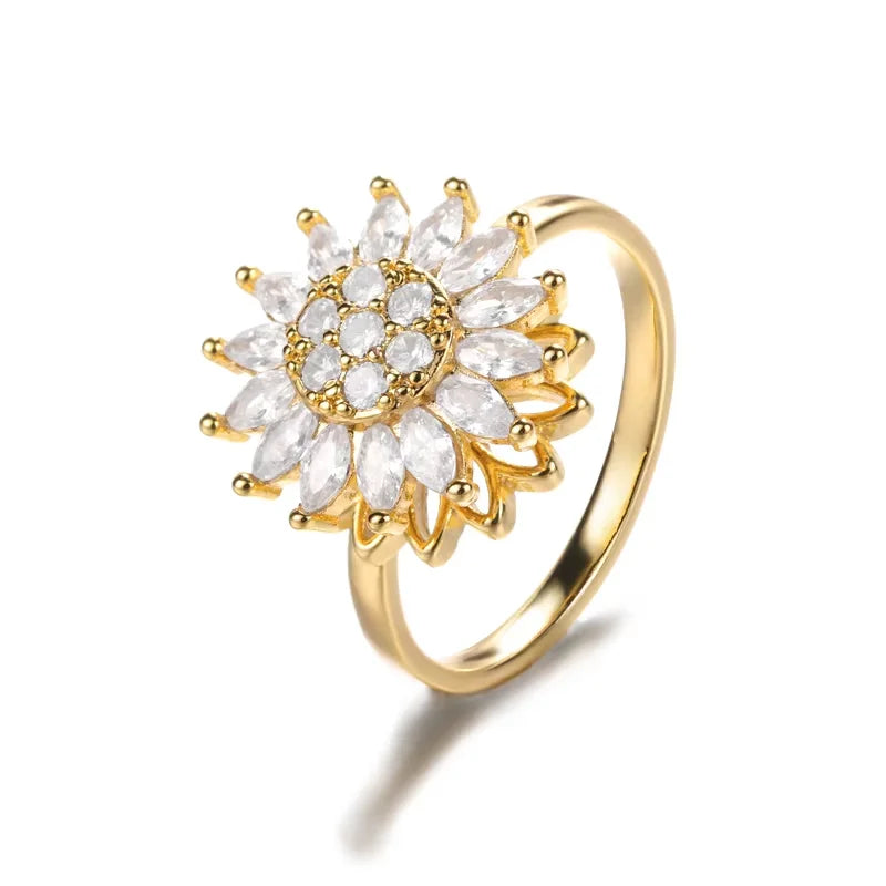 Anti Stress Anxiety Fidget Rings for Women Stainless Steel Sunflower Sun Star Spinner Ring Christmas Jewelry Gifts