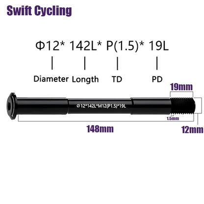 Swift MTB Road Bike Thru Axle Front Fork Shaft Skewers M12xP1.0/1.5/ 12x142/148 Bicycle Quick Release Skewer Wheel Accessories