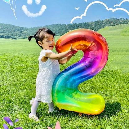Digital Number Balloon, Aluminum Foil, Gradient Rainbow, Birthday Party, Wedding, Christmas Decoration, 40"