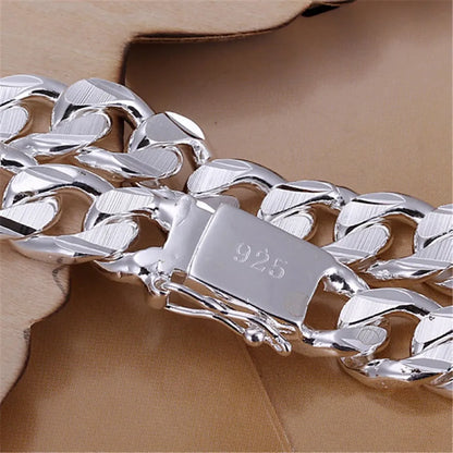 New Noble Women's Mens Fashion Silver Color Bracelet Fashion Jewelry Gift Men's 10MM Chain Square Beautiful