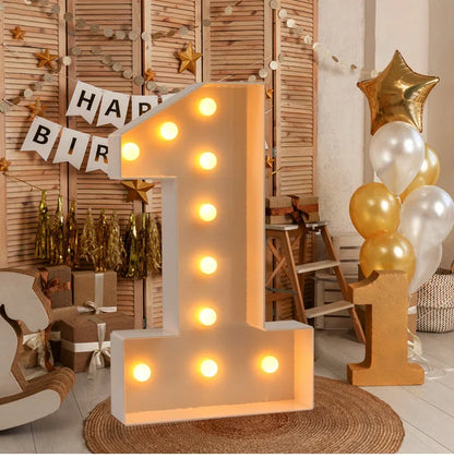 Giant Birthday Figure Led Light Balloon Filling Box 1st Birthday Balloon Number 30 40 50 Balloon Frame Wedding Decor Baby Shower