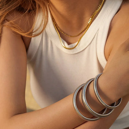 Stainless Steel Texture Flex Snake Chain Cuff Bracelet 18k Gold Plated Wide Bracelet Bangle Fashion Jewelry Women Gifts