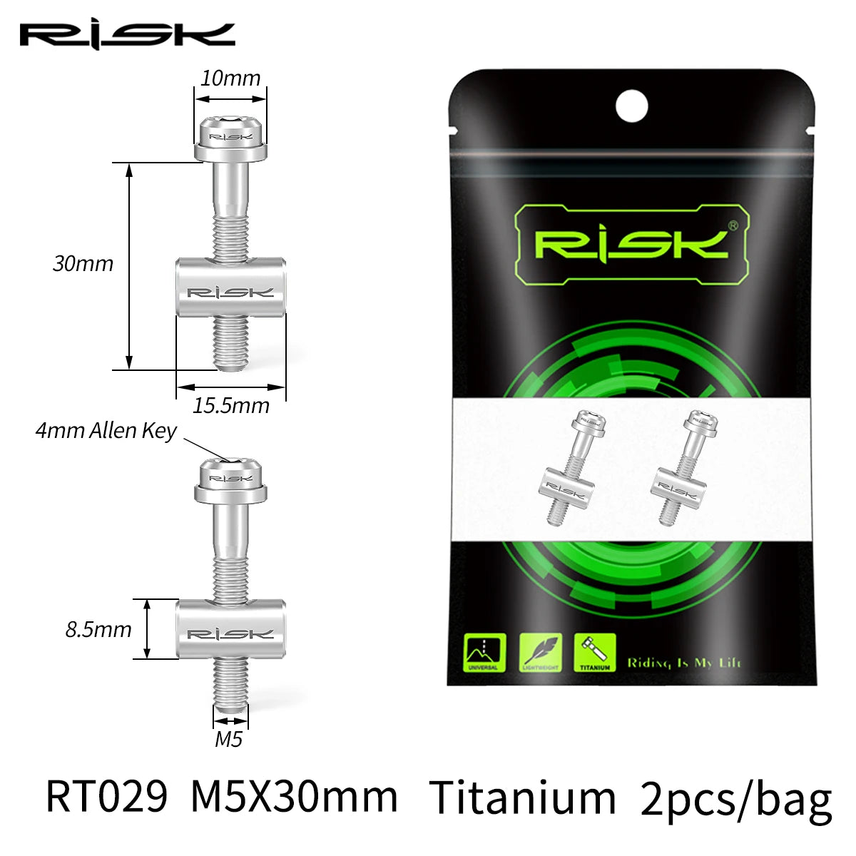 Risk 2pcs M5*30/40mm Titanium alloy Bicycle Seat Post Fixing Bolts MTB Road bike Seatpost Saddle Fixed Screws