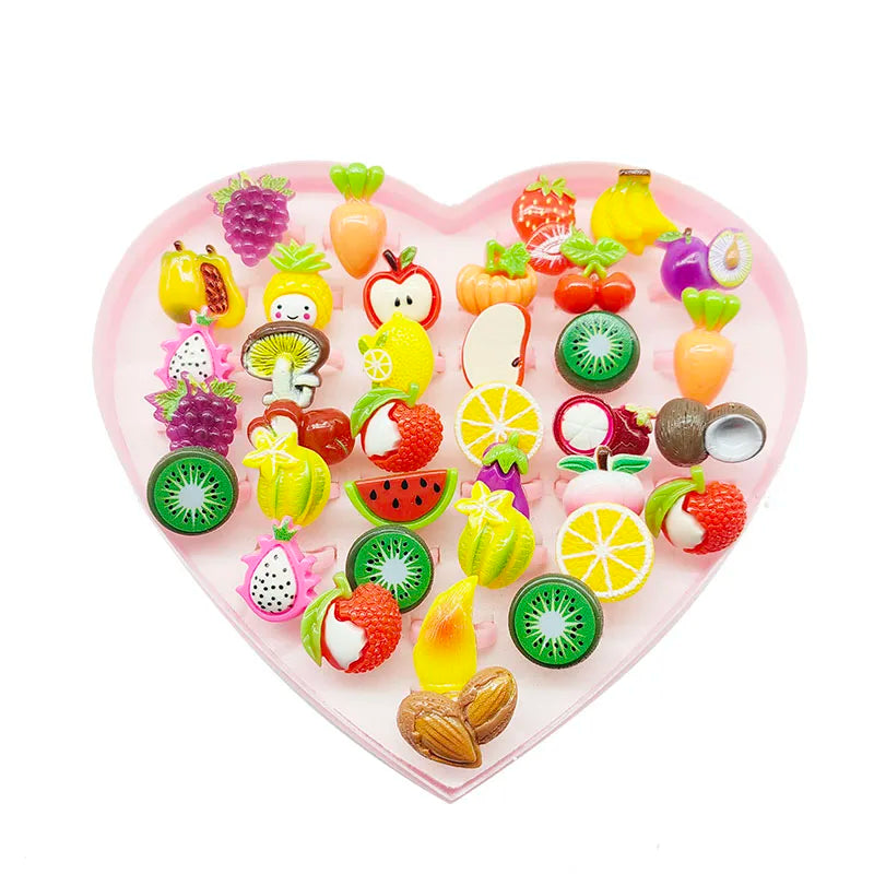 30pcs/Lot Wholesale Child Open Design Resin Candy Flower Finger Rings Plastic Pink Kid Ring Children Party Gifts Birthday Girls