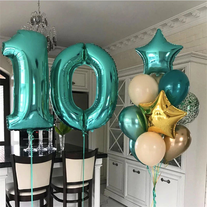 40inch 1st Turquois Rose Gold Silver Big Number Foil Helium Balloons Baby Shower 1 Years Old Birthday Party Decoration Globos