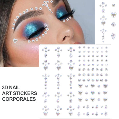 3D Face Eyes Party Makeup Tattoo Sticker Acrylic Diamond Rhinestones Sticker Self-adhesive Mixed Crystal Face Decoration Sticker