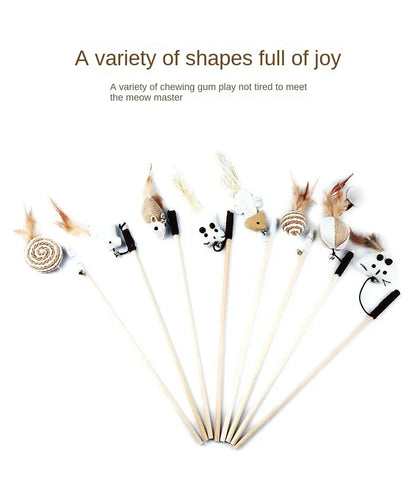 1PC Teaser Feather Toys Kitten Funny Colorful Rod Cat Wand Toys Wood Pet Cat Toys Interactive Stick Pet Cat Supplies