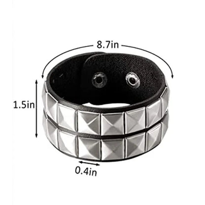 New Punk Fashion Men Black Cuff Leather Bracelet Wristband Metal Rivets Stud Charm Bangle for Women Rock Gothic Jewelry 2024