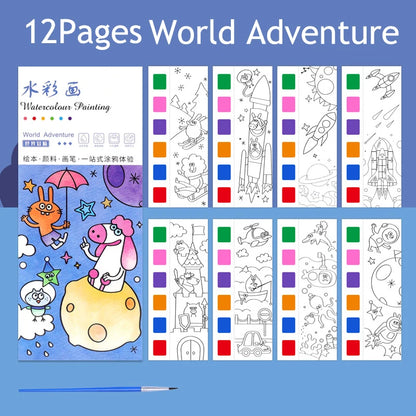 12/20 Sheets Watercolor Painting Book Portale Coloring Books Graffiti Picture Book Educational Drawing Coloring Toys for Kids