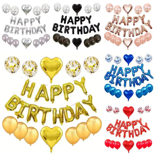 Multi-colored HAPPY BIRTHDAY Letters Foil Balloons Set Banner Heart Balloon Latex Confetti Balloon Birthday Party Decor Supplies