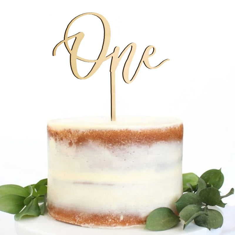 1pc One Cake Topper Birthday Wooden Cake Topper Wood One Happy Cake Decoration First Birthday Baby Shower Party Decorations