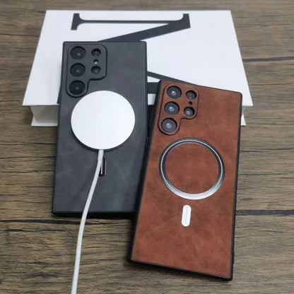 Luxury Matte Leather Case For Samsung Galaxy S25 S24 S23 S22 S21 Ultra Plus FE Note 20 S 23 22 For Magsafe Wireless Full Cover