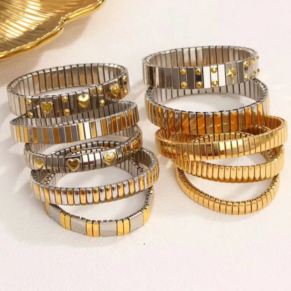 Titanium Steel Elastic Bracelet for Women.Heart Shape.1Pcs.Gold Plated Punk Jewelry.Hip Hop. New Design