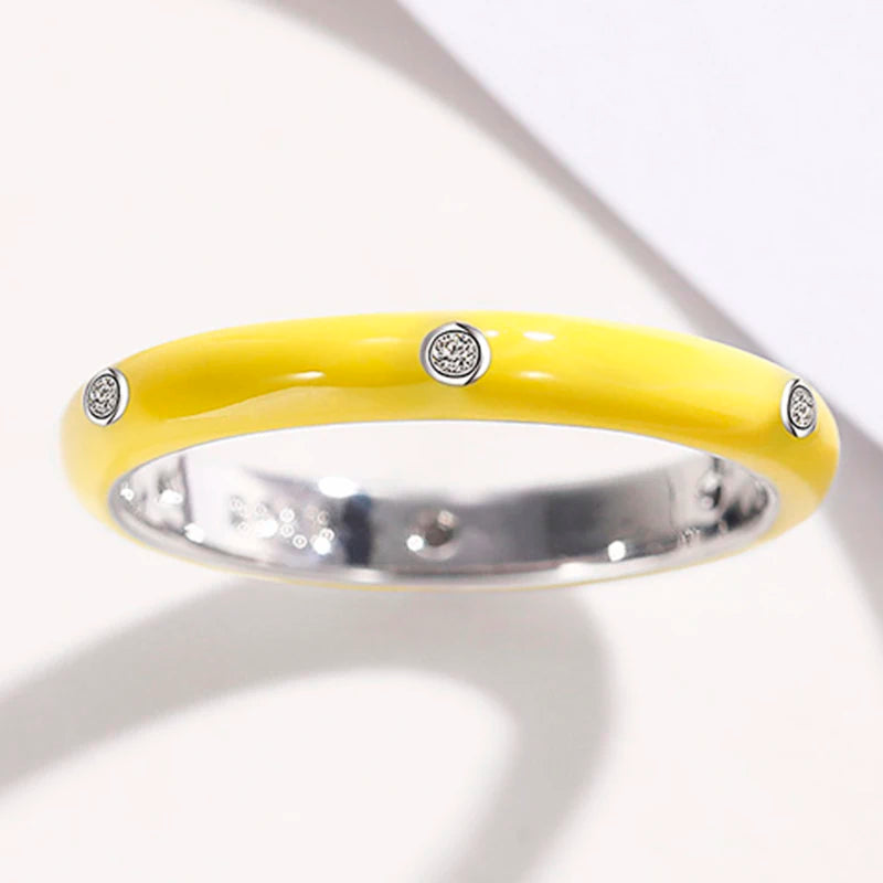 Rainbow Color Enamel Finger Rings for Women with Dazzling CZ Stone Exquisite Fashion Female Accessories Party Jewelry Hot