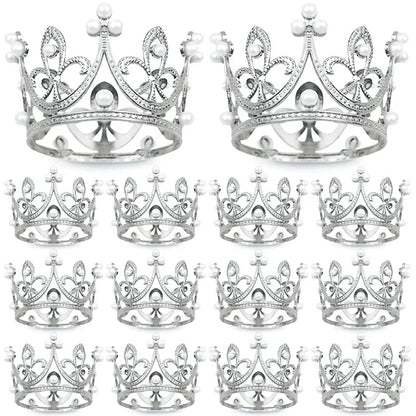 Mini Pearl Crown Cake Decoration Cupcake Topper Kids Hair Ornaments DIY Cake Baking Decoration For Wedding Birthday Party Decor
