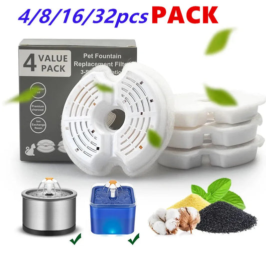 4/8/32Pcs Replaced Activated Carbon Replacement Fountain Filters For Cat Pet Dog Water Drinking Dispenser Replacement Set