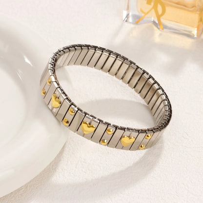Titanium Steel Elastic Bracelet for Women.Heart Shape.1Pcs.Gold Plated Punk Jewelry.Hip Hop. New Design