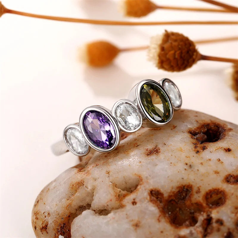 New Item Vintage Rings for Women Inlaid Olive/Purple/White CZ Simple Stylish Lady's Finger Ring Party Anniversary Jewelry