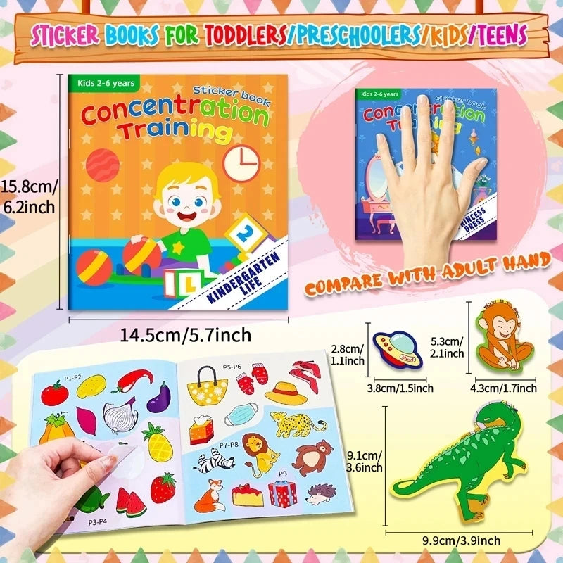 Children's Sticker Book Early Education Cartoon Animal Cognitive Puzzle Sticker Toys Educational Montessori Toys for Kids 3-6