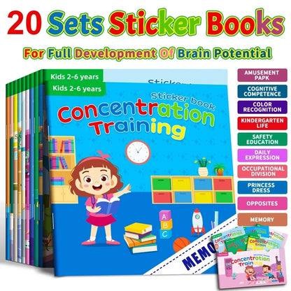 Montessori Toys Cartoon Sticker Books Focus on Potential Development Education Sticker Toys for Children 3-6Y