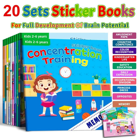 Montessori Toys Cartoon Sticker Books Focus on Potential Development Education Sticker Toys for Children 3-6Y