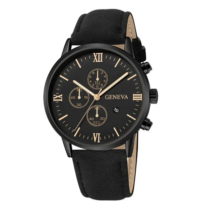 Mens Fashion Business Quartz Watch Fashion Fake Three Eye Six Pin Calendar Mens Watch Leather Belt Mens Watches