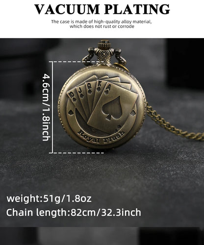 Best Gifts Luxury Quartz Pocket Watch Design Playing Card Necklace Pendant Pocket Watch Clock for Mens Womens