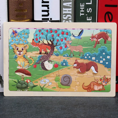 24 Pieces Wooden Puzzles Kids Cartoon Animal Wood Jigsaw Early Educational Learning Toys for Children GIFT