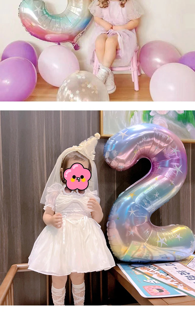 Digital Number Balloon, Aluminum Foil, Gradient Rainbow, Birthday Party, Wedding, Christmas Decoration, 40"